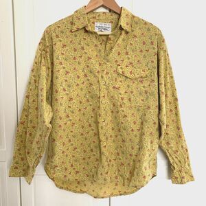 Pure Love Take Away Long Sleeve Button Shirt Floral Yellow Cotton Womens L